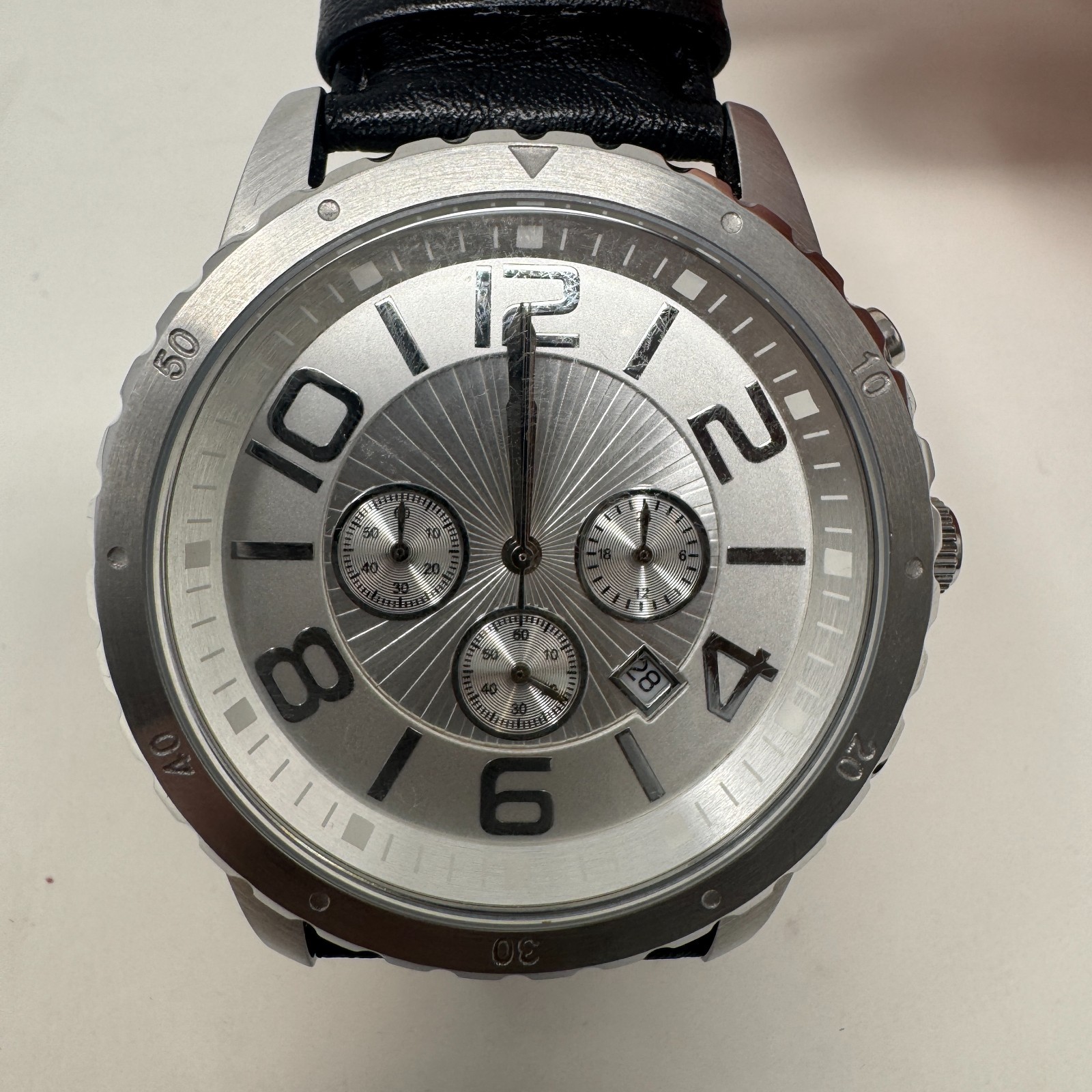 Silpada Stainless All Stainless Steel Silver Watch Leather Band (NEEDS BATTERY)