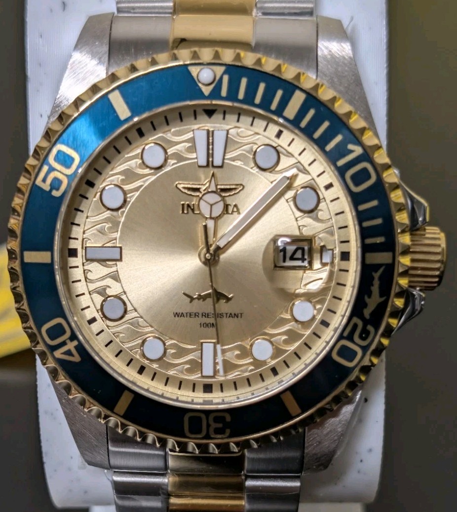 Invicta Pro Diver Men’s Watch (Model 30022) – Blue Bezel Gold Dial