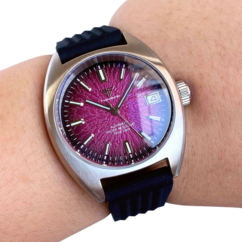 TANDORIO 36MM Red Black Dial Luminous 200M Waterproof Japan NH35A Dive Watch Men