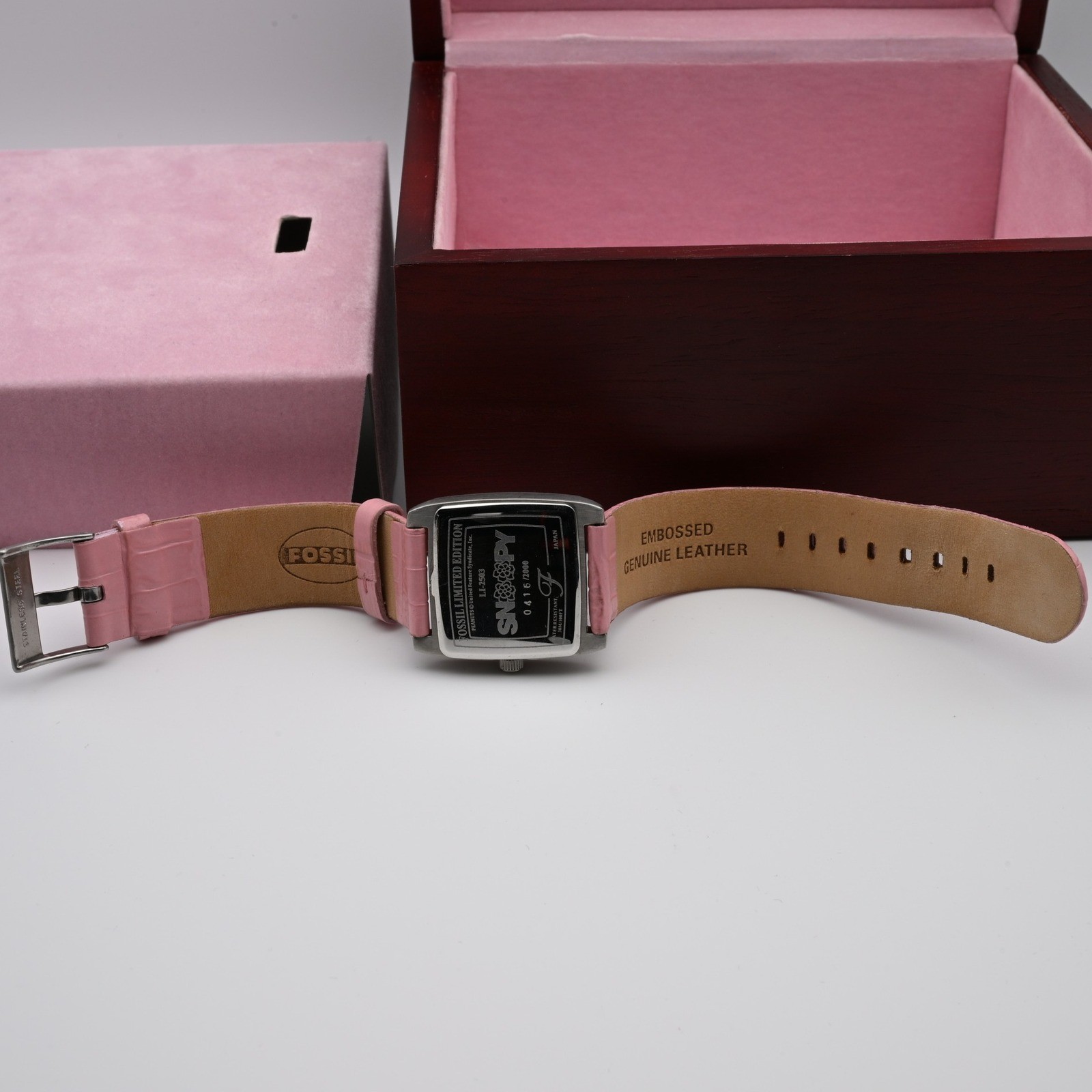 Rare Fossil Limited Edition Snoopy Watch Pink Leather Peanuts Box 416/2000