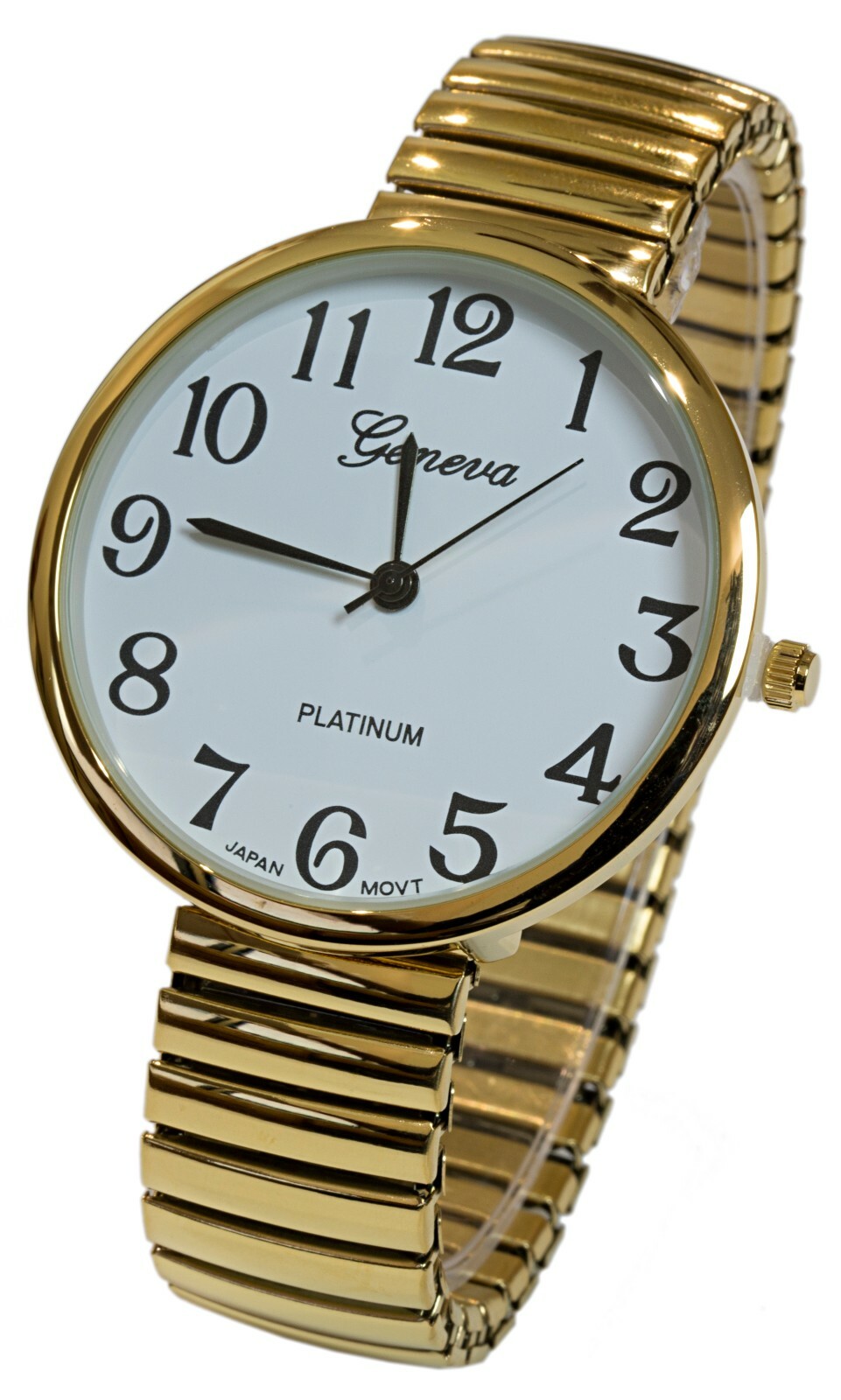 Gold Super Large Size Round Face Stretch Band Easy to Read Geneva Women’s Watch