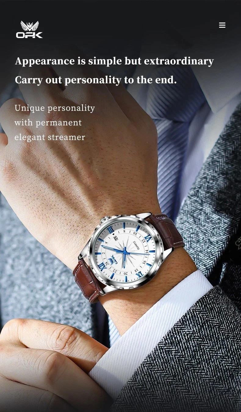 Mens Business Leather Watch Quartz Waterproof Luminous Quality Wristwatch Boxed