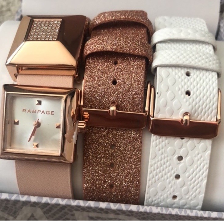 Rampage Women’s Watch Bracelet Set Rose Gold White New