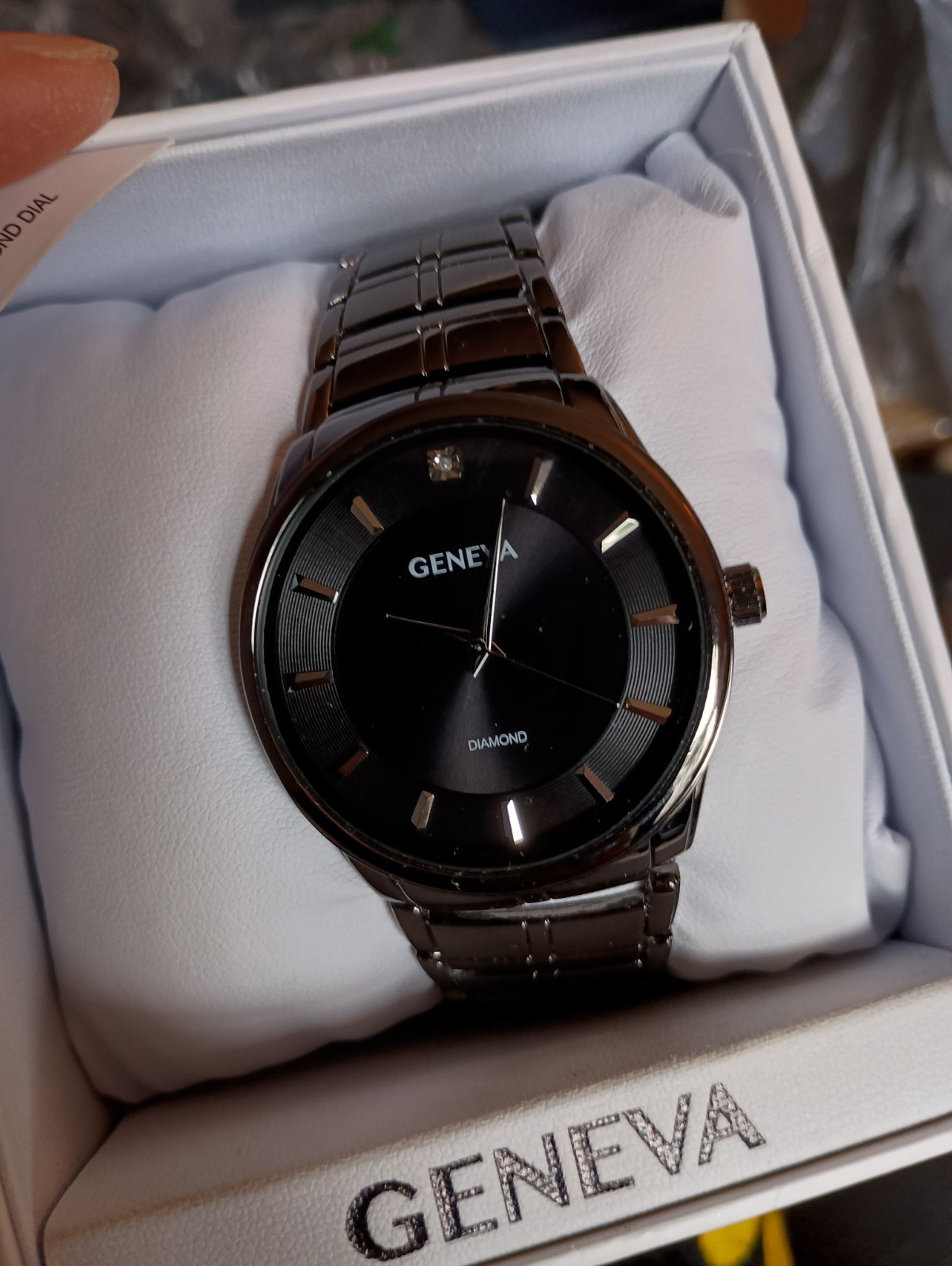 Geneva Men’s Diamond LOOSE band See Pictures- Black dial and Black Band- New!