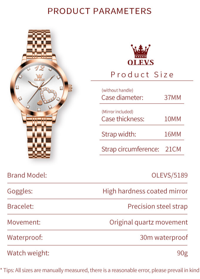 OLEVS Stainless Steel Waterproof Luminous Diamonds Dials Watch Quartz Women’s