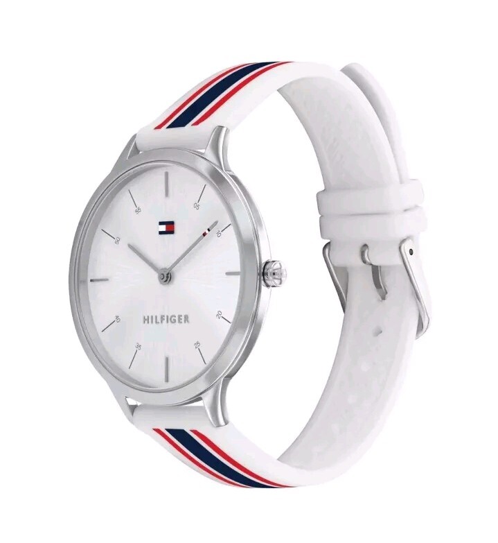 Tommy Hilfiger Watch Silver Dial And Red White Blue Band Unisex 1782498 New