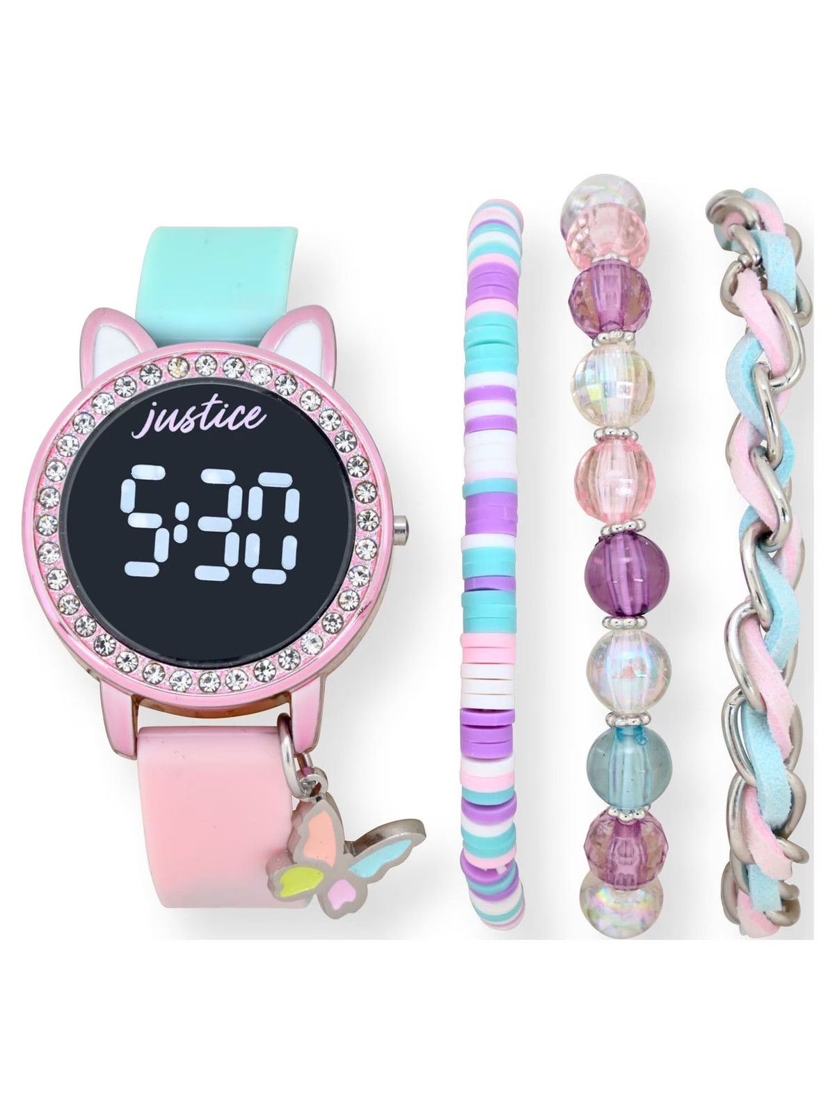 Girl’S LED Silicone Watch and Matching Bracelet 4 Piece Set