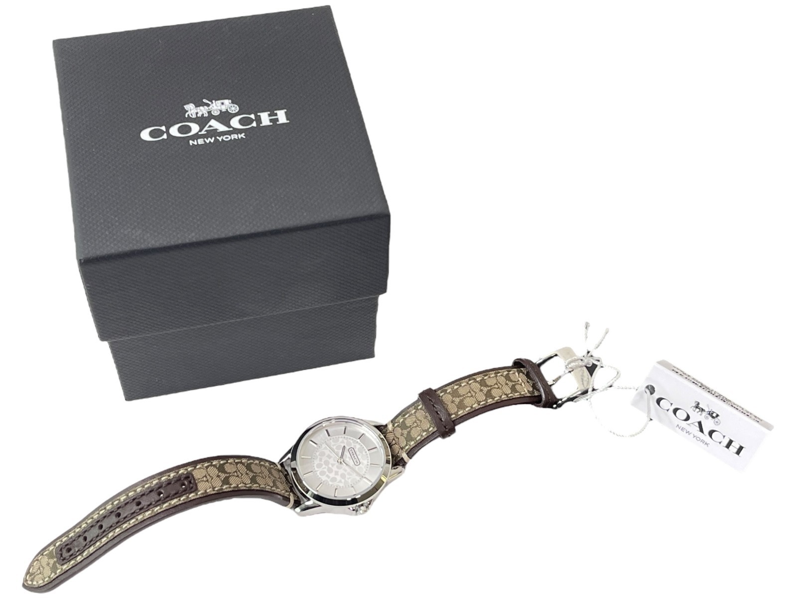 Coach New York 14501525 Stainless Steel w/ Genuine Leather Band Ladies Watch NEW