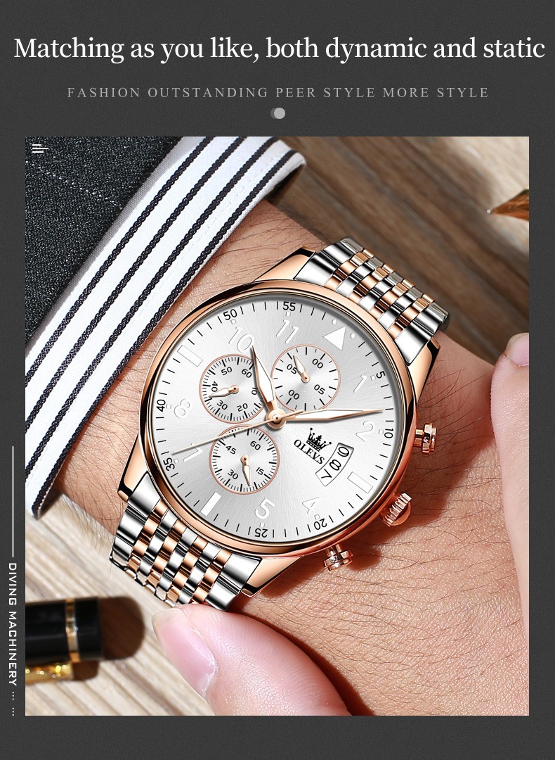 OLEVS 2869 Fashion Wrist Casual Quartz Luminous Multifunctional Business Watch