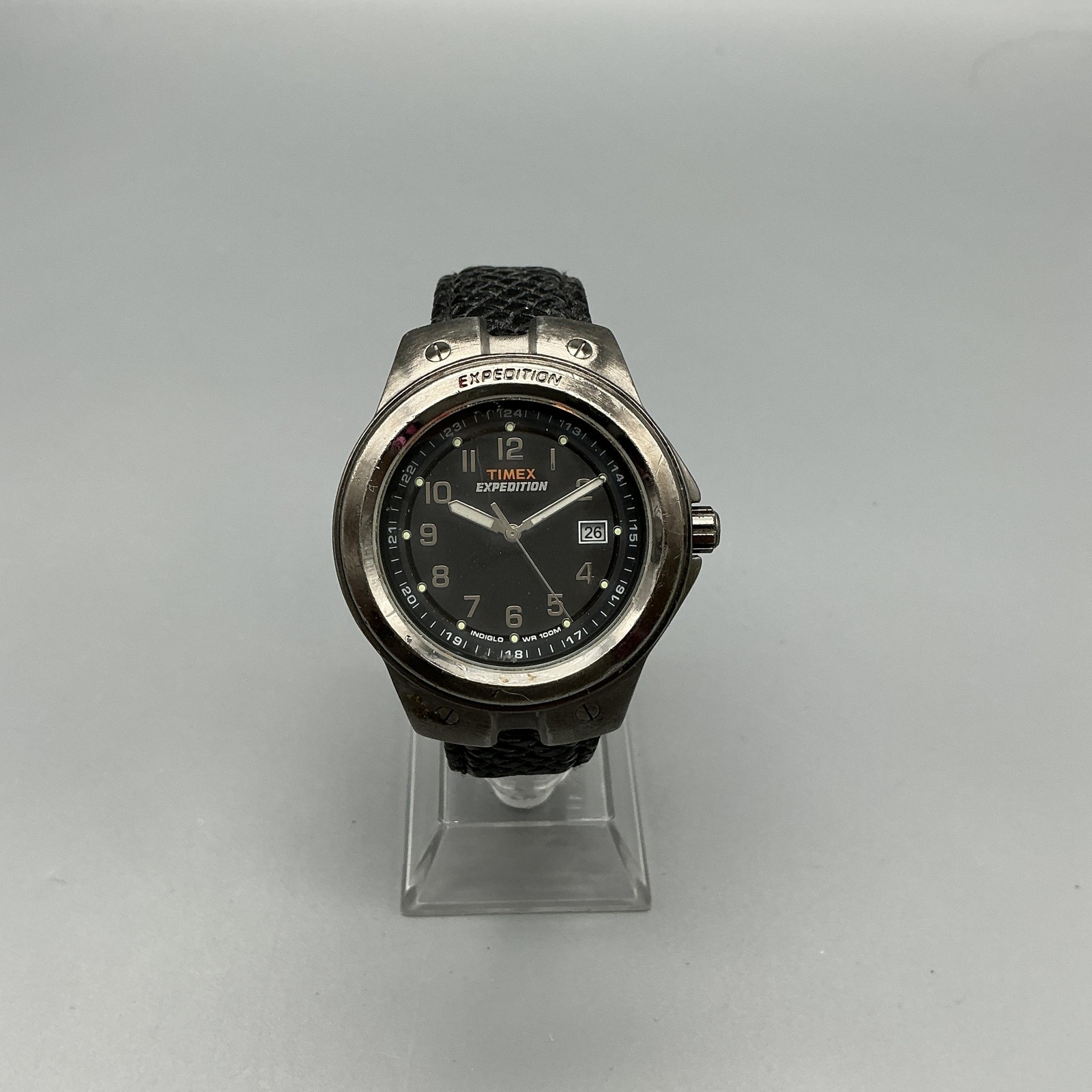 Timex Expedition Mens Watch 39mm Black Dial Date Indiglo Leather New Battery