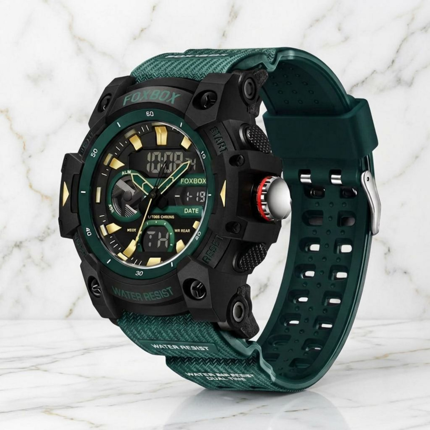 Men’s Sporty Quartz Digital Analog Luminous Waterproof Watch Green Black Dial