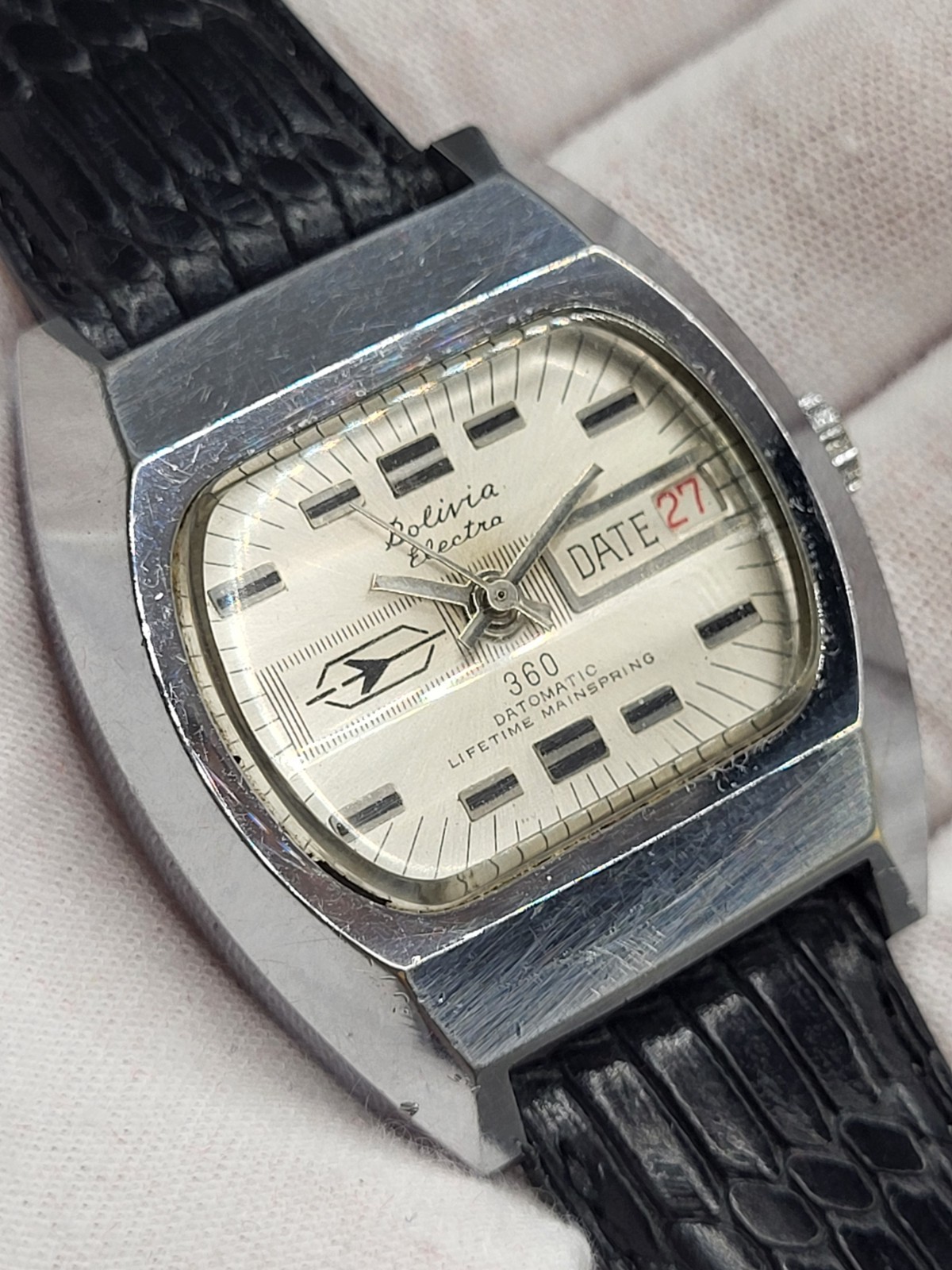 [VINTAGE WORKS] BOLIVIA Electra 360 DATOMATIC Mens Jet Watch LIFETIME MAINSPRING