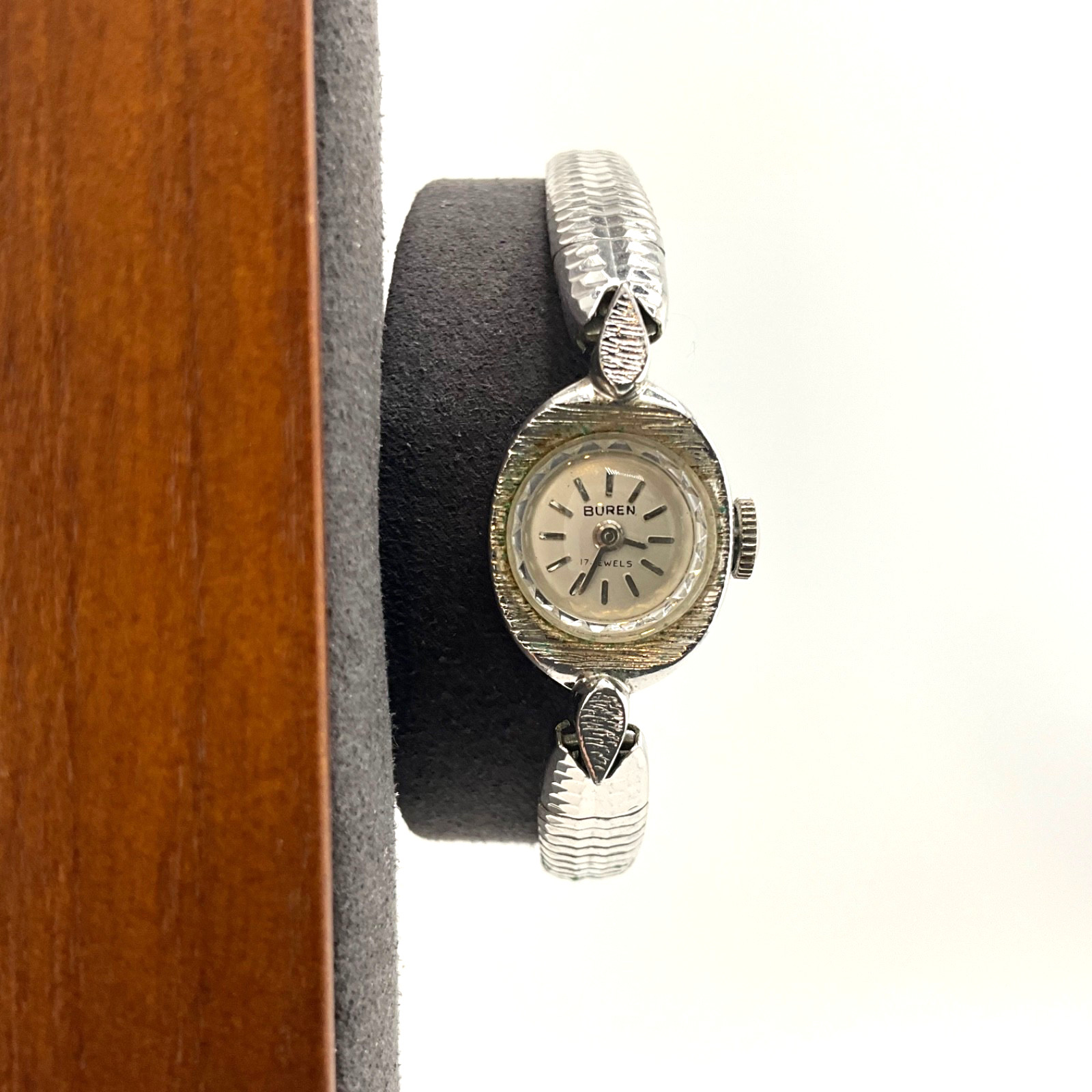 Vintage Buren 1950’s MCM Cocktail Watch Silver Tone Mid Century Modern Wind Up