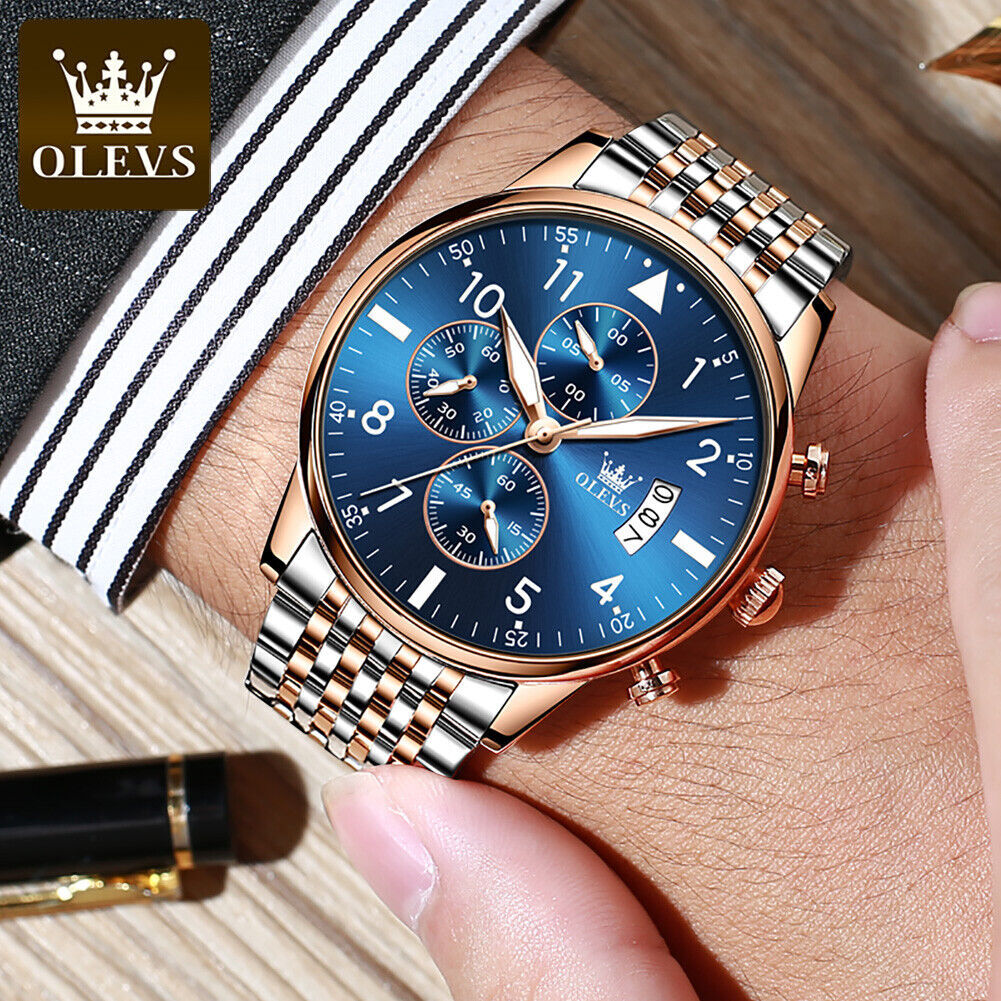 OLEVS Quartz Watch Date Dispaly Stainless Steel Waterproof Man Wristwatch