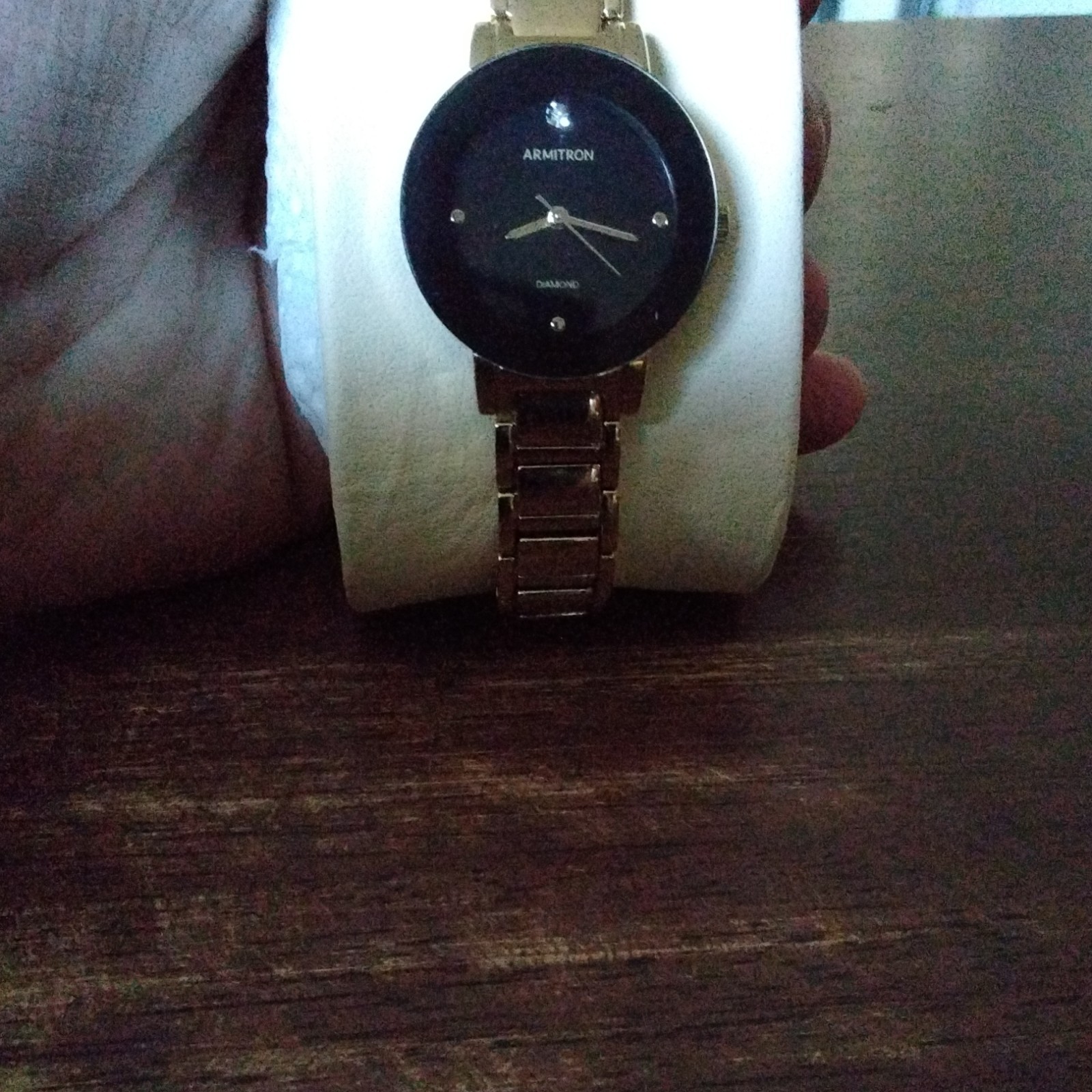 Anne Klein Women’s Quartz Analog Gold Tone Bracelet Watch Black Dial w/ Box