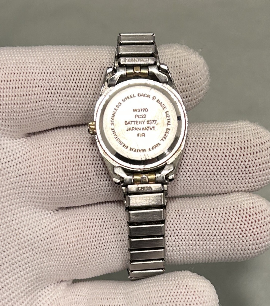 Women’s Quartz Watch Purple Dial Date Two-Tone Stretch Band WS770 PC22
