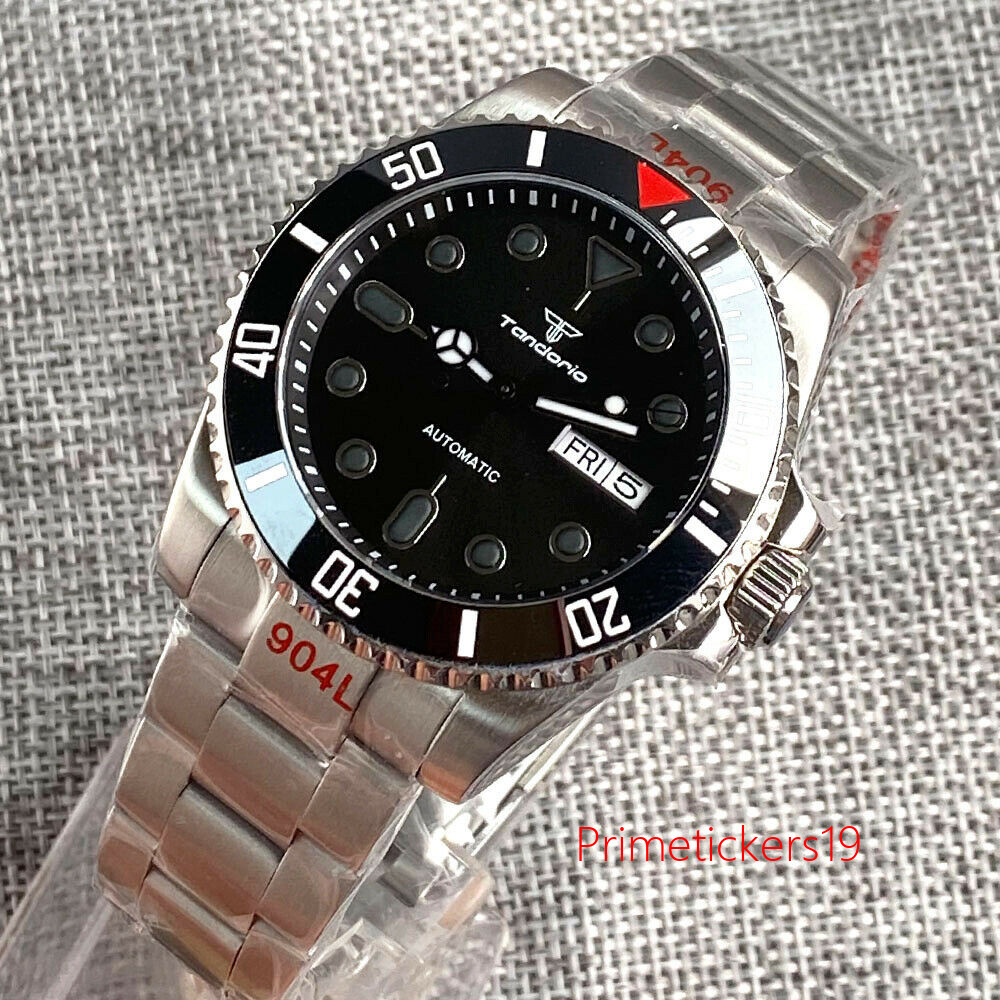 Tandorio NH36A Auto Date Weekday Automatic Men Watch Black Dial Sapphire Glass
