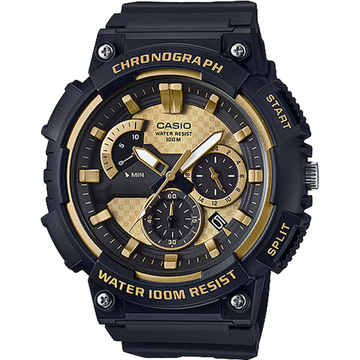 Casio MCW-200H-9AV Men’s Analog Chronograph Watch Black Gold Dial Sport WR100m