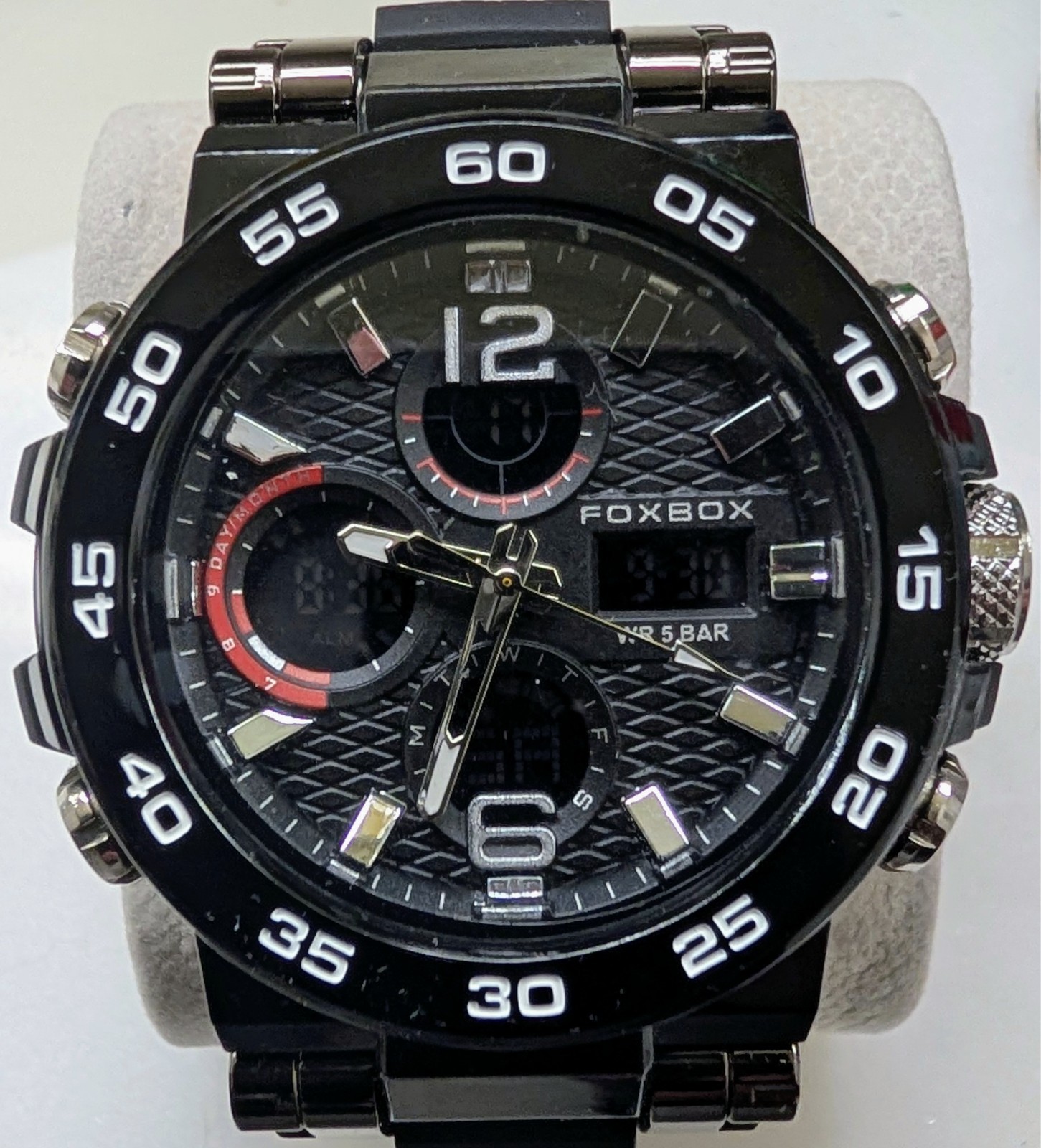 FOXBOX Tactical Sport Watch – Dual Analog-Digital, Water Resistant, Black