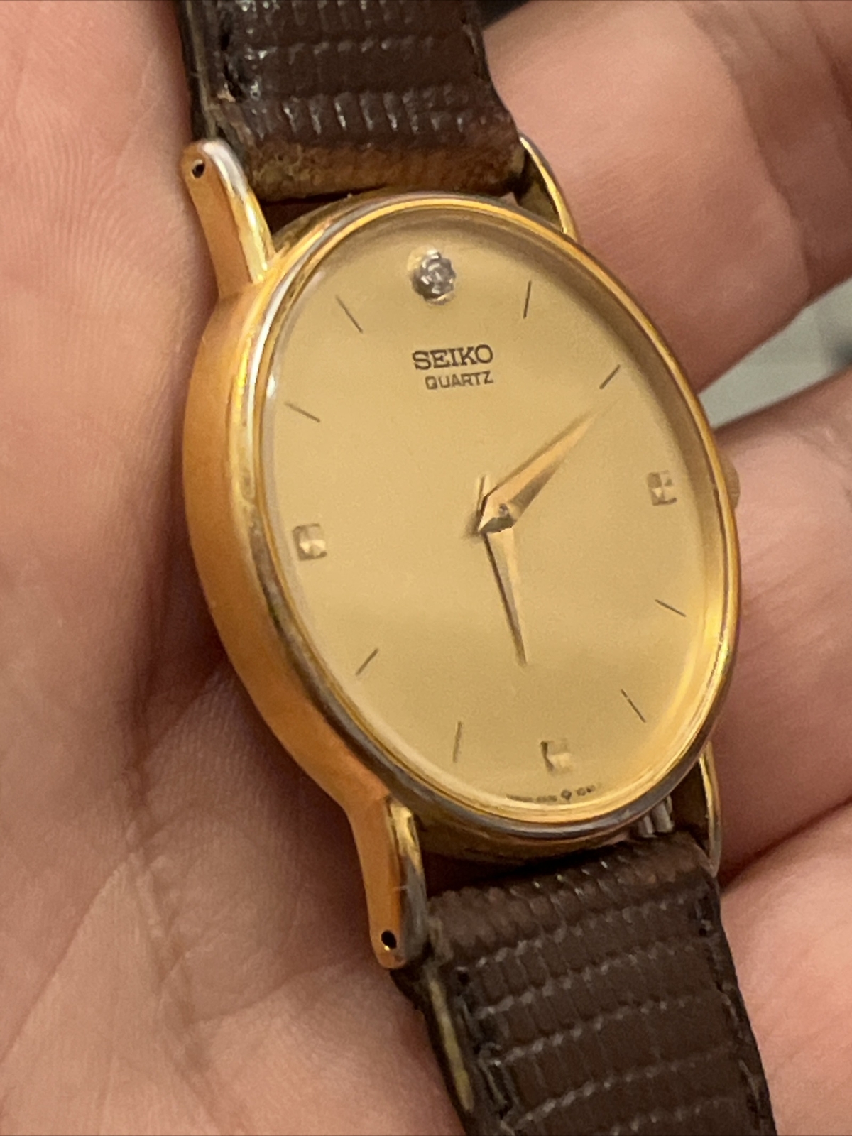 Mens Vintage 1985 Watch SEIKO 65307009 Marked Diamond Dial Midsize gold G2U