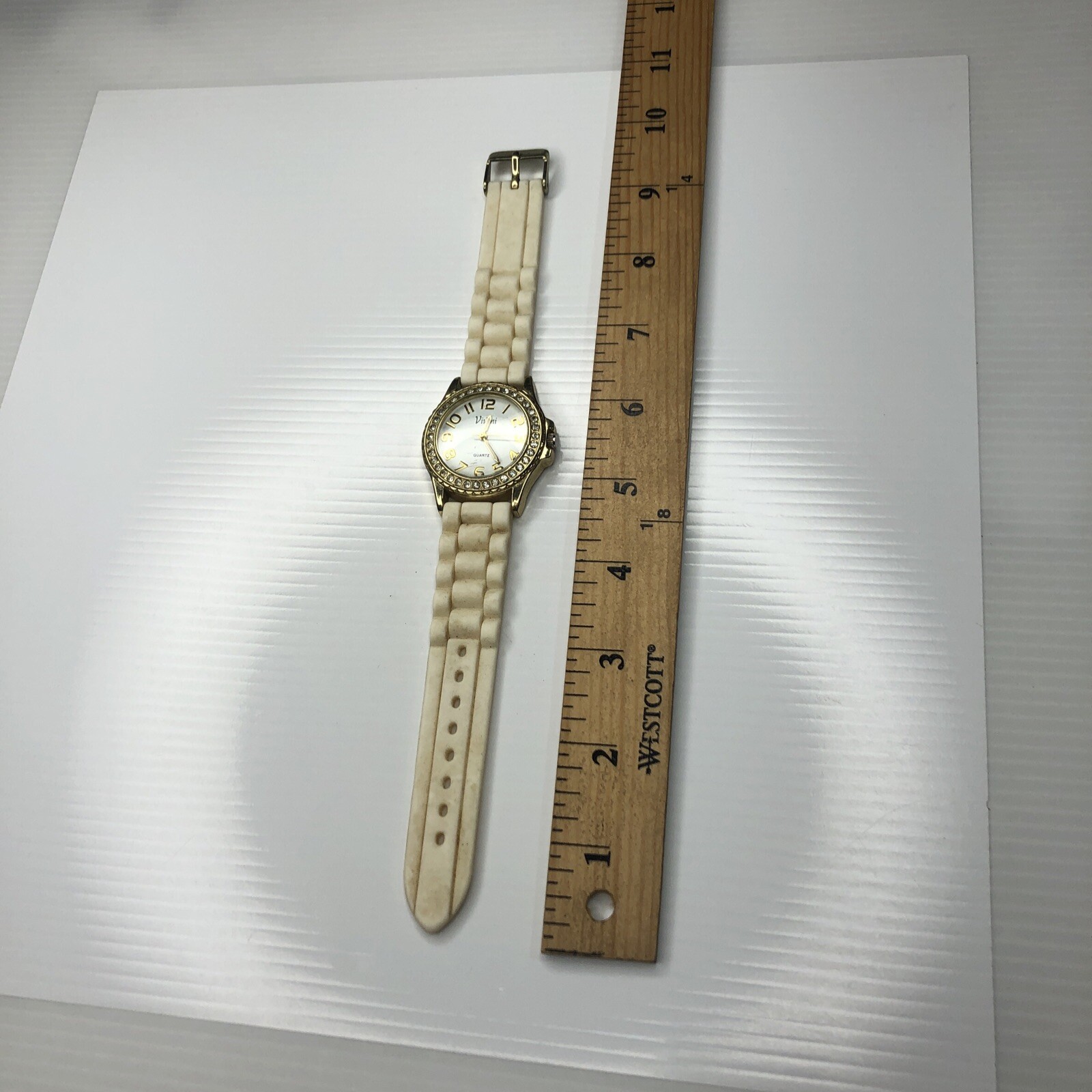 X11 Vivani K9008 Quartz Singapore Gold Crystals White Kelly Retro Watch Untested