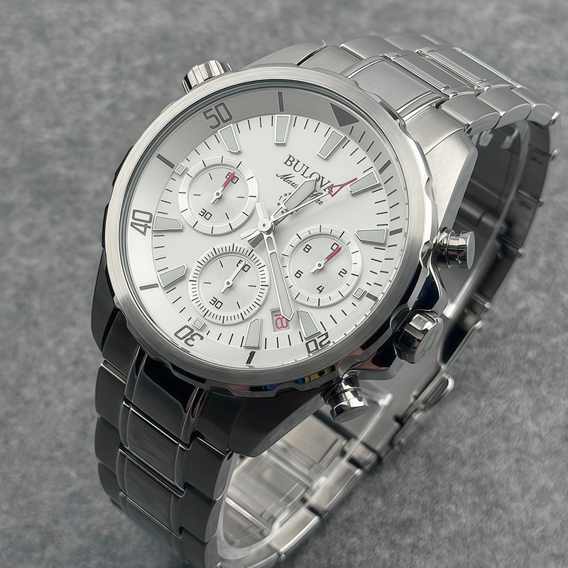 Bulova Marine Star White Dial Stainless Steel Men’s Quartz Watch 43mm 96B255