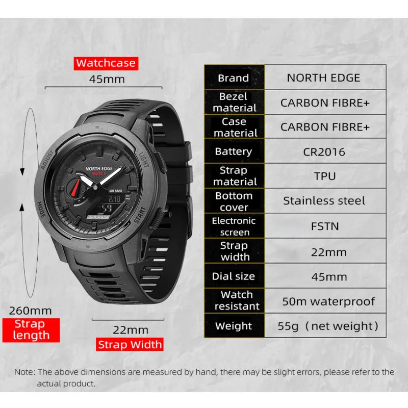 Carbon Fiber Case Men Watch MARS3 Stopwatch World Time Waterproof Quartz Wristwa