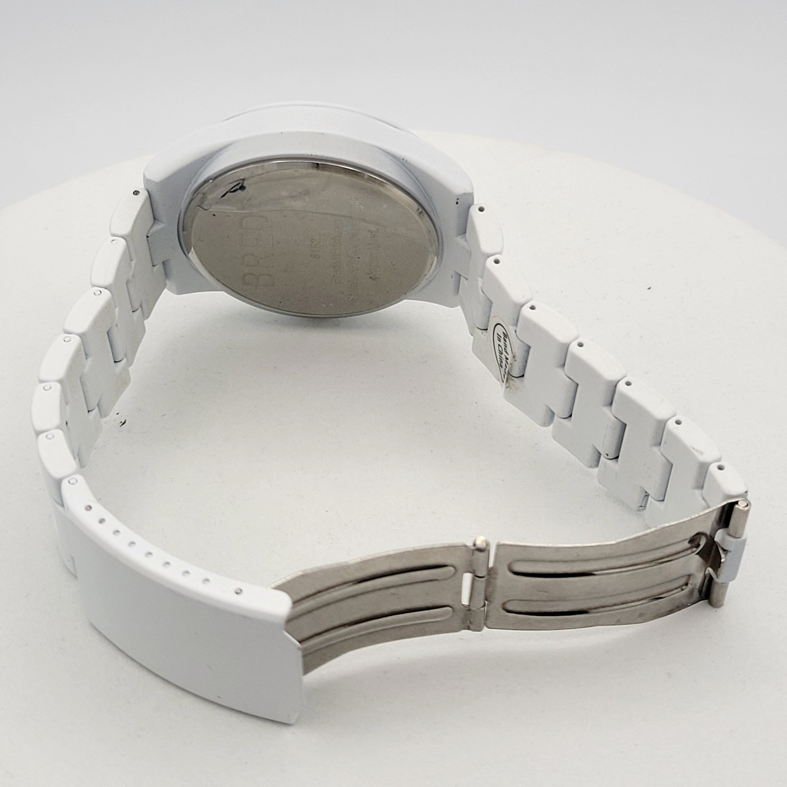 Breda White Ceramic Unisex Watch 45mm Deployment Clasp New Battery Excellent!