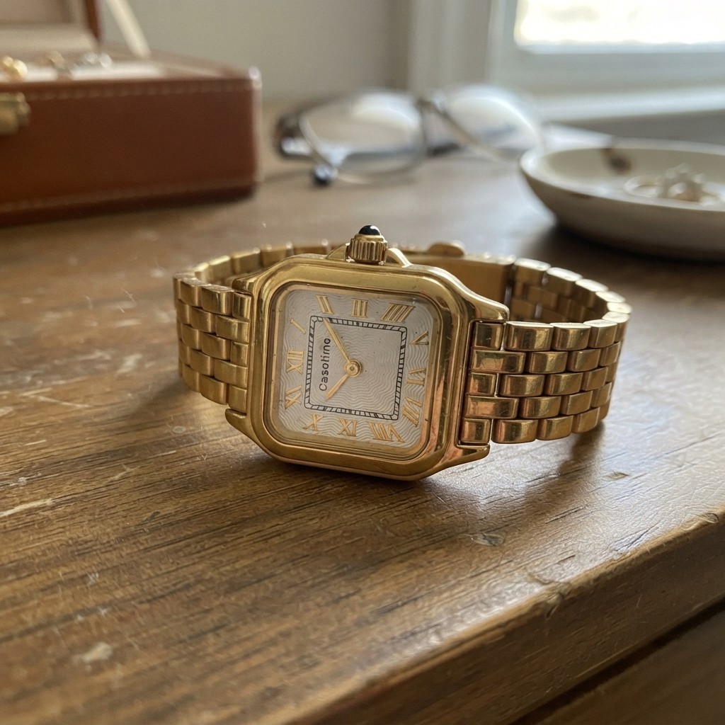 Retro Gold Women’s Watch with Roman Numerals – Slim, Water-Resistant Design