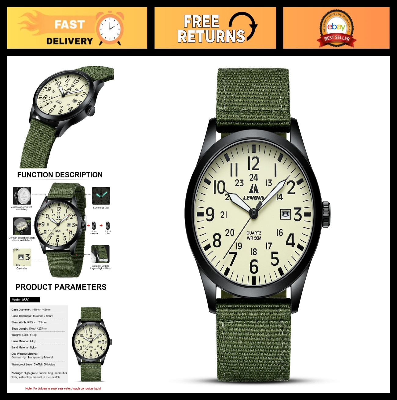 Stylish Military Sport Watch for Men & Women – Waterproof Analog Quartz, Luminou