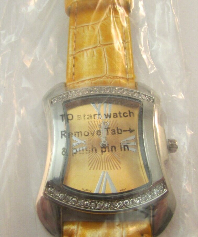 Burgi Rhinestone Stainless Quartz Watch Ladies BTV011 NOS Gold Face & Band