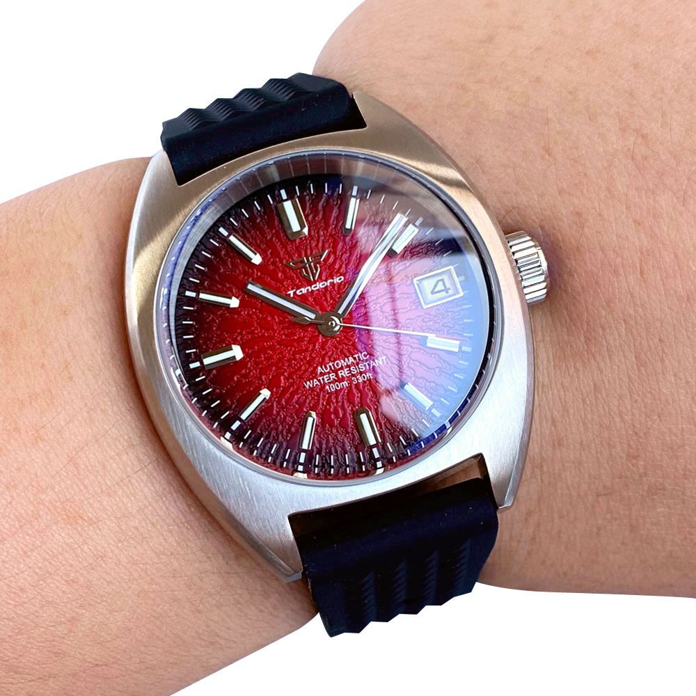 TANDORIO 36MM Red Black Dial Luminous 200M Waterproof Japan NH35A Dive Watch Men