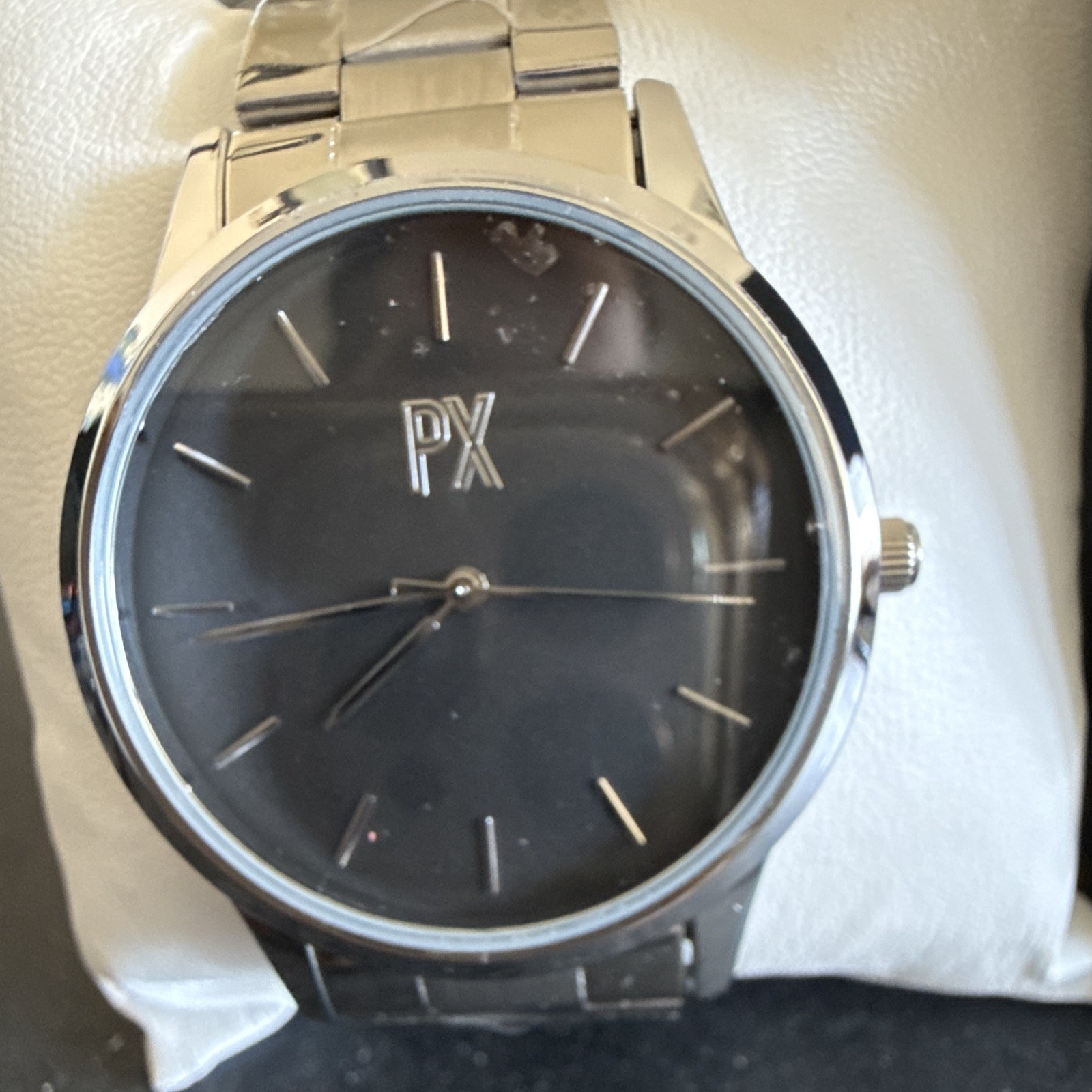 PX Men’s Quartz Wristwatch Black Dial Silver Stainless Bracelet 40.36mm