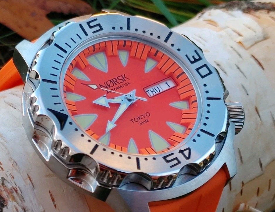Automatic Sea Monster Watch, Norsk, Diver, Seiko NH36a movement Orange