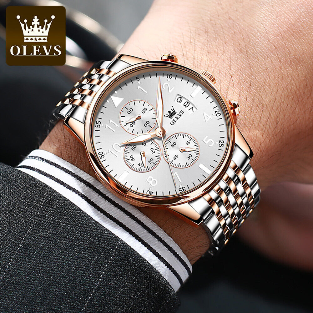 OLEVS Quartz Watch Date Dispaly Stainless Steel Waterproof Man Wristwatch