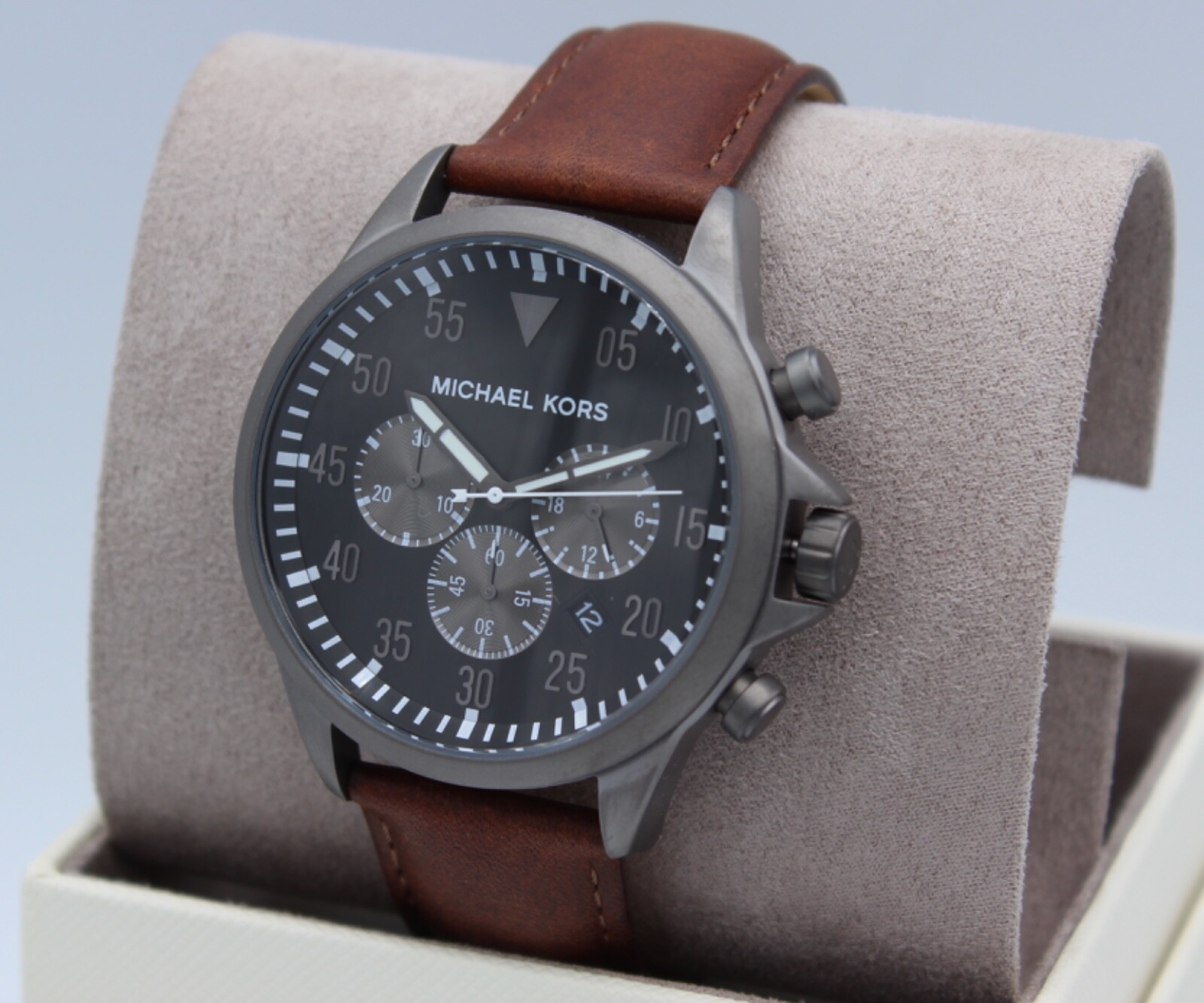 NEW AUTHENTIC MICHAEL KORS GAGE GREY BROWN LEATHER CHRONOGRAPH MENS MK8536 WATCH