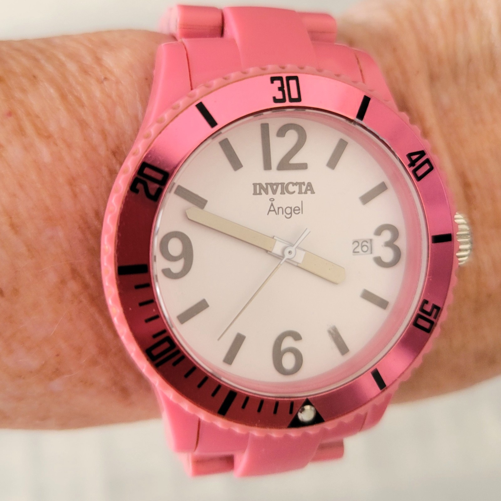 Invicta Angel Lady Pink Watch Plastic Swiss Quartz 1209 For A Small Wrist VGUC