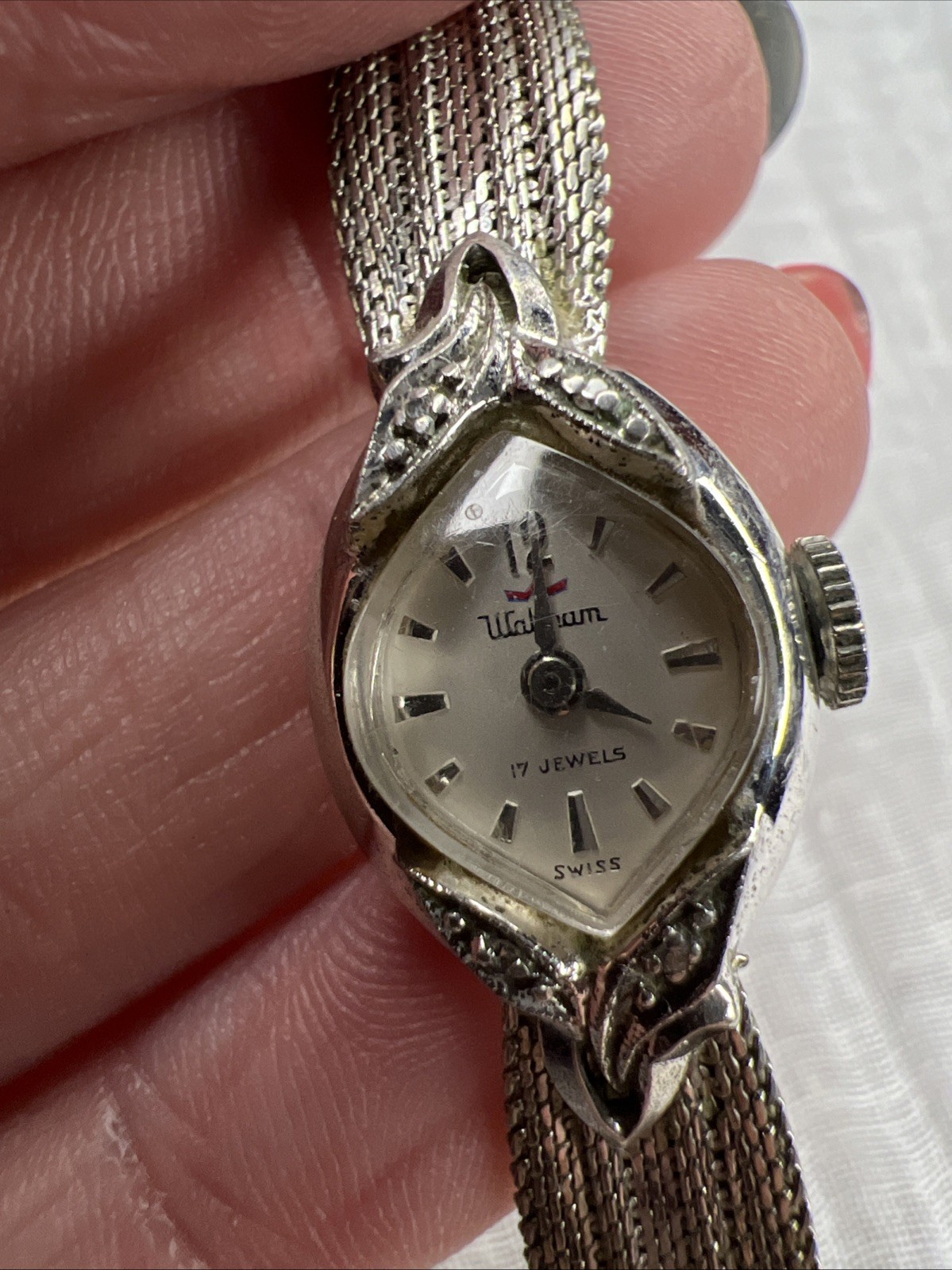 VTG Waltham Swiss 17J Diamond Watch 10K RGP Finesse KGF Mesh Bracelet Working