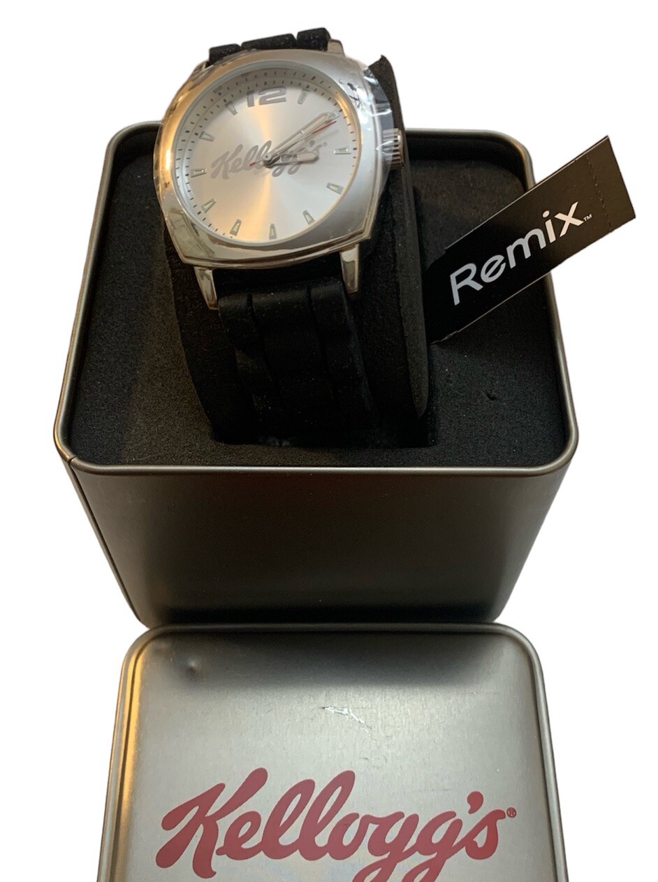 KELLOGG’S FOSSIL Collectible Watch In Metal Box ~ New Battery Keeps Perfect Time