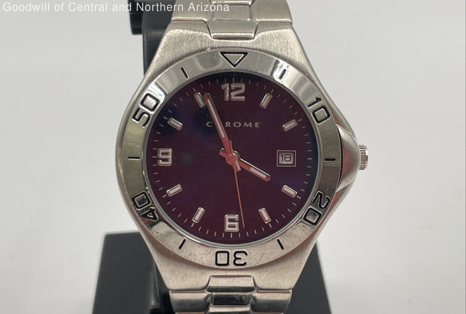 Chrome Silver Tone Blue Dial Date Men’s Watch I.O.B