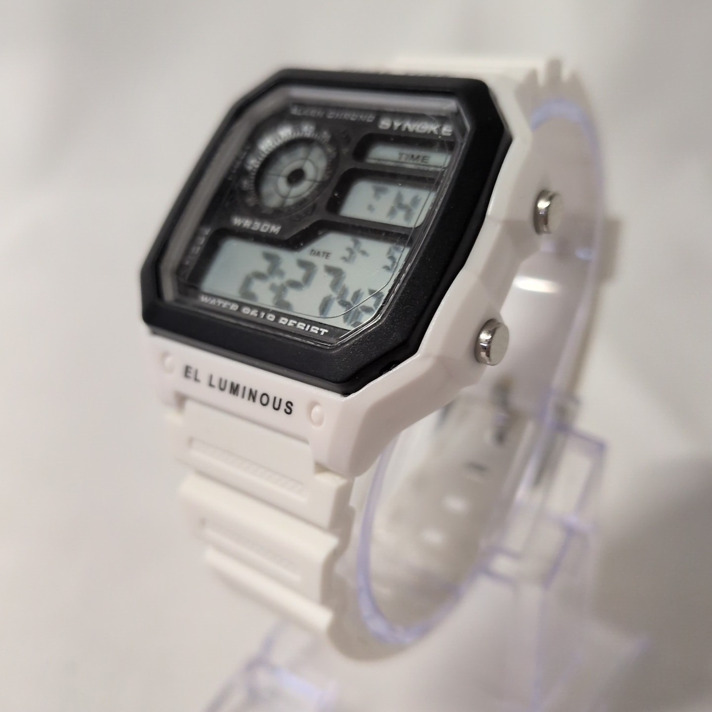 Men’s Sports Watch Dual Time, Alarm, Chronograph LCD Display Day Week Hour Chime