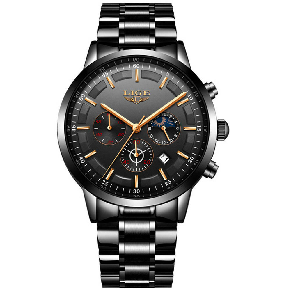 LIGE Men Watches Male Steel Business Chronograph Wristwatch Fashion Quartz Watch
