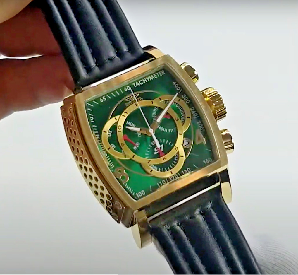 Invicta S1 Rally Men’s Green Gold Dial Chronograph Quartz Leather Band Watch