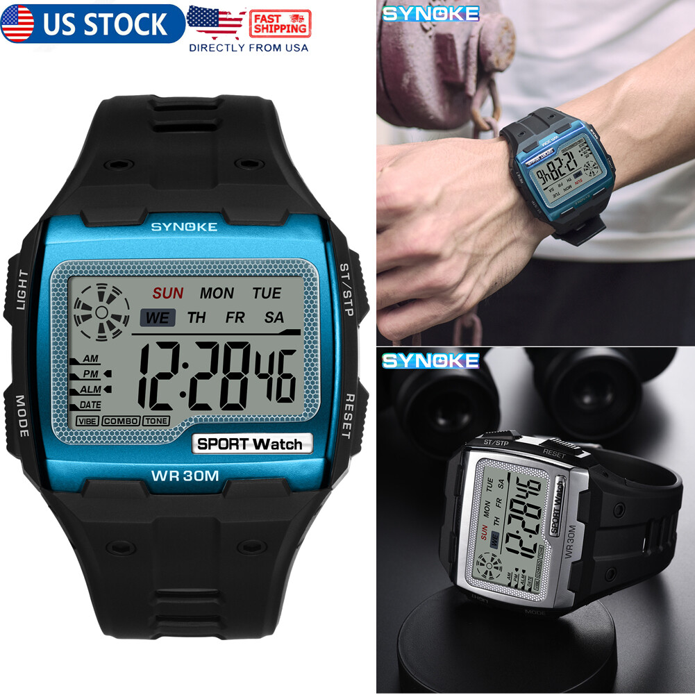 Men’s Square Watch Outdoor Multifunctional Large Screen Sports Watch LED Display
