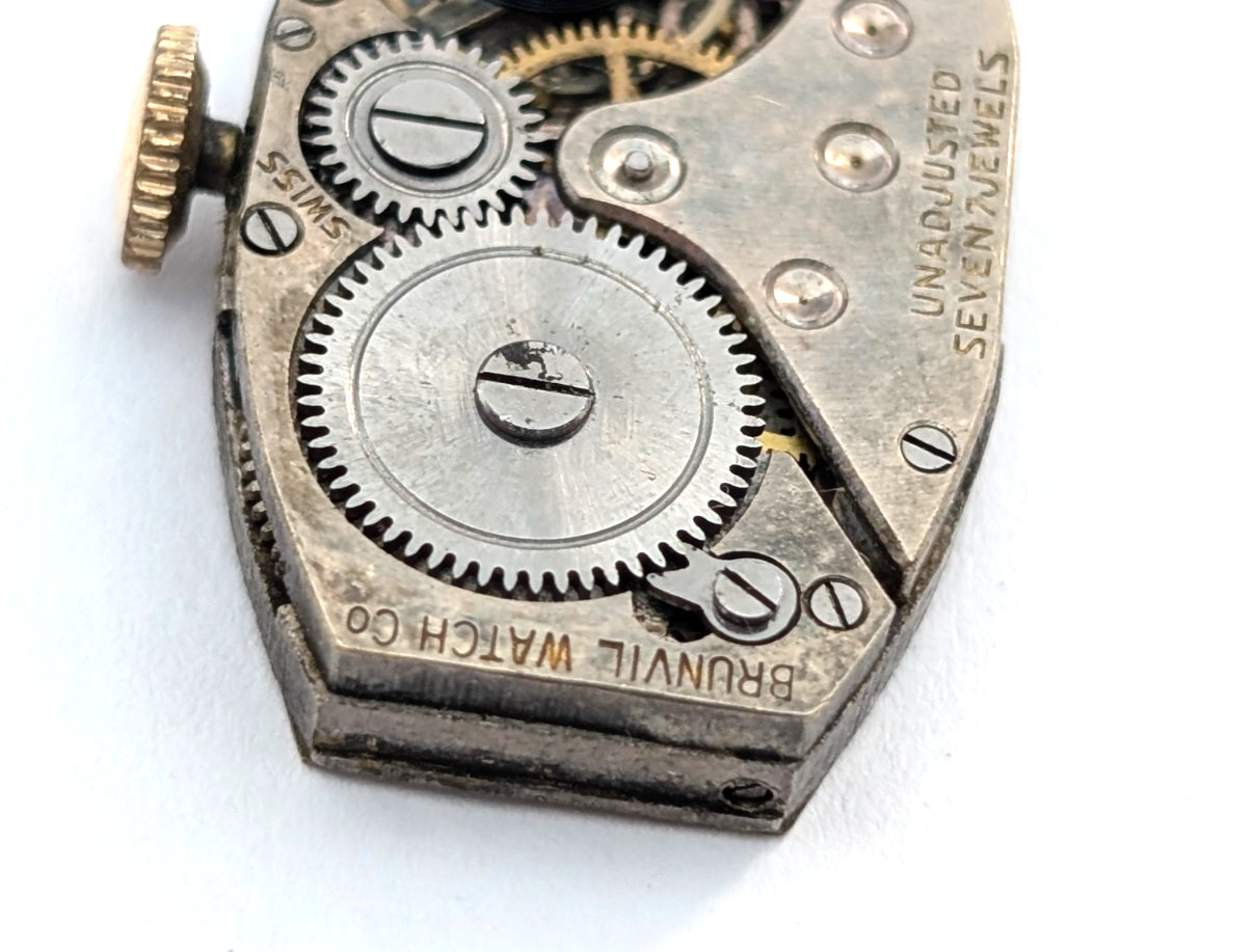 Vintage BRUNVIL 7j Art Deco Ladies 15mm Mechanical Watch Movement PARTS REPAIR