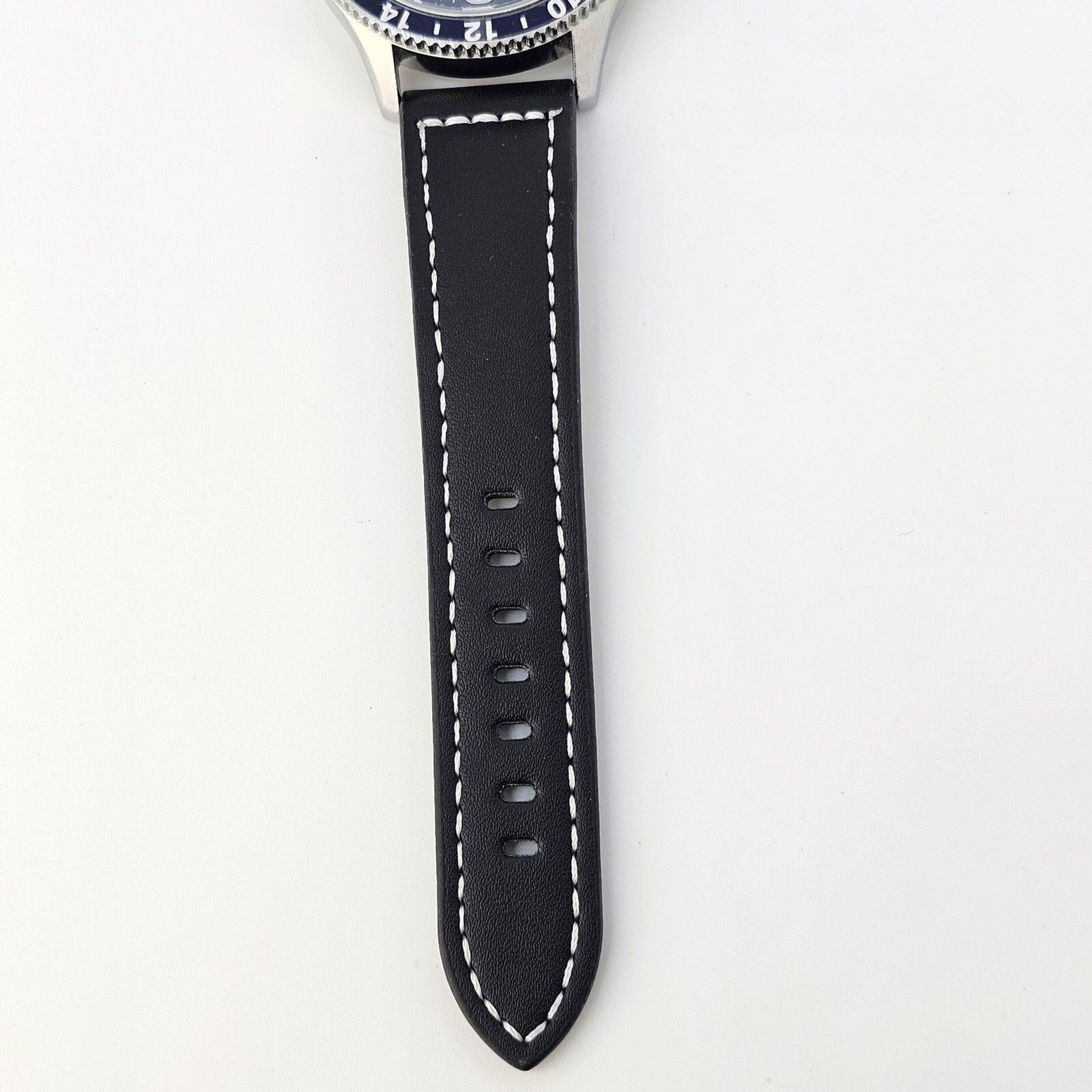 Men’s Watch 46MM Large Gray Case Blue Dial Black Leather Bands New Battery