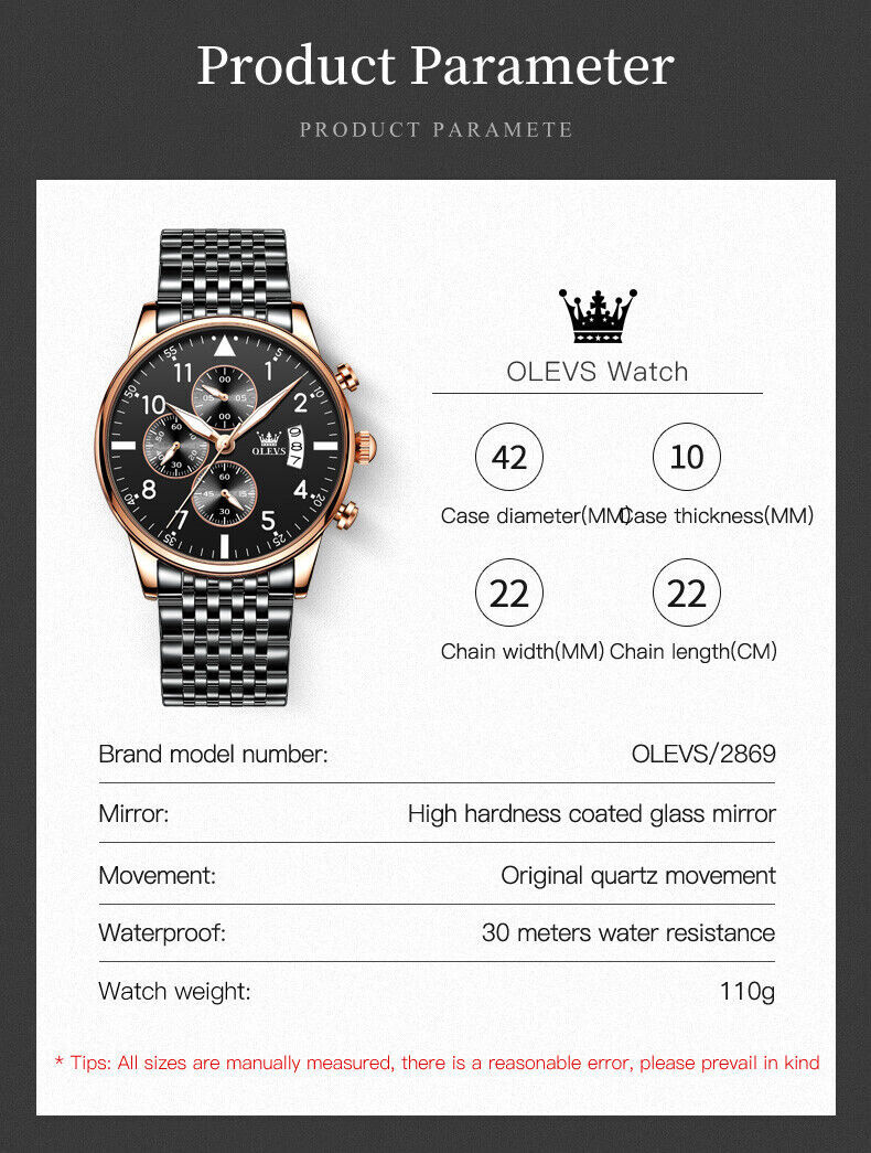 OLEVS Quartz Watch Date Dispaly Stainless Steel Waterproof Man Wristwatch