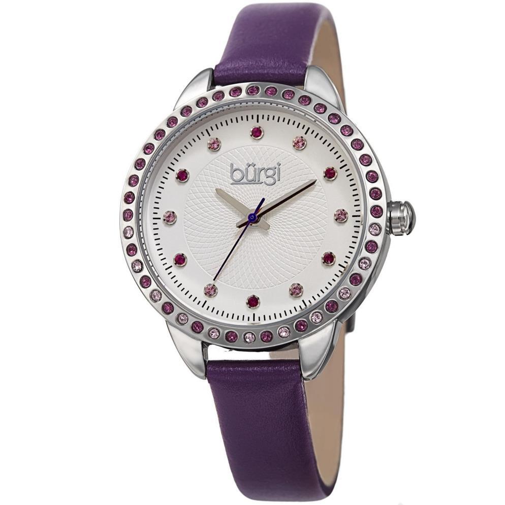 Burgi BUR161PU Swarovski Crystals Purple Leather Strap Womens Watch