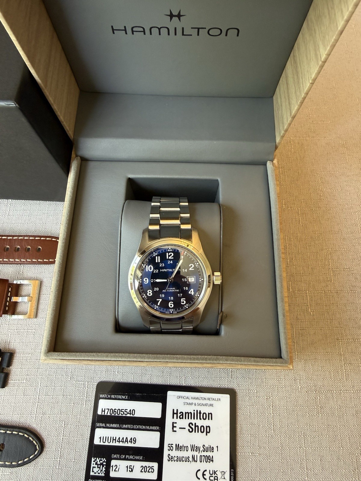 Hamilton Khaki Field Auto H70605540 Blue 42mm Full Set + Bracelet + 3 Straps