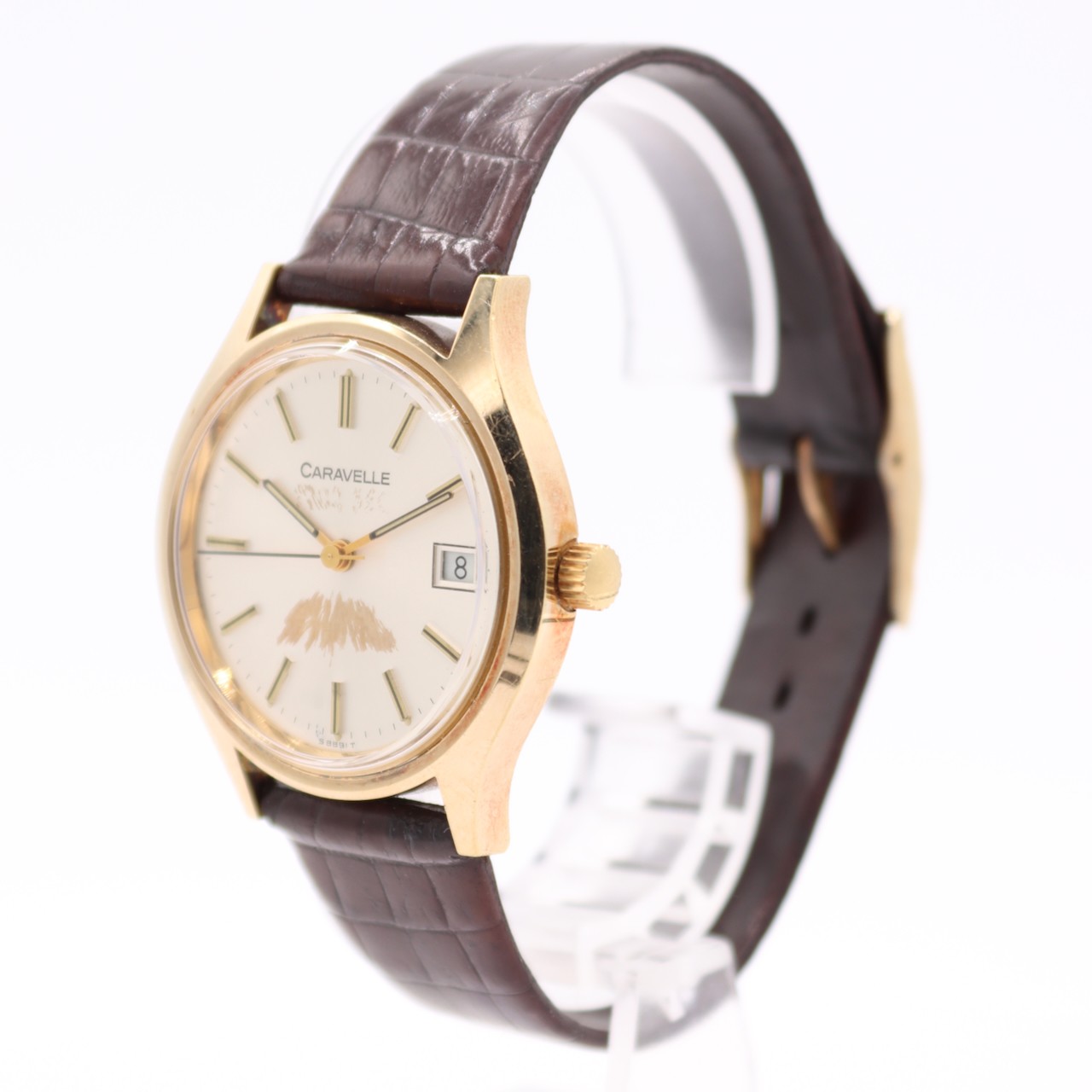 Vintage 35.5mm 1980 Caravelle 1282.80 Silver Dial Date Men’s Quartz Wristwatch